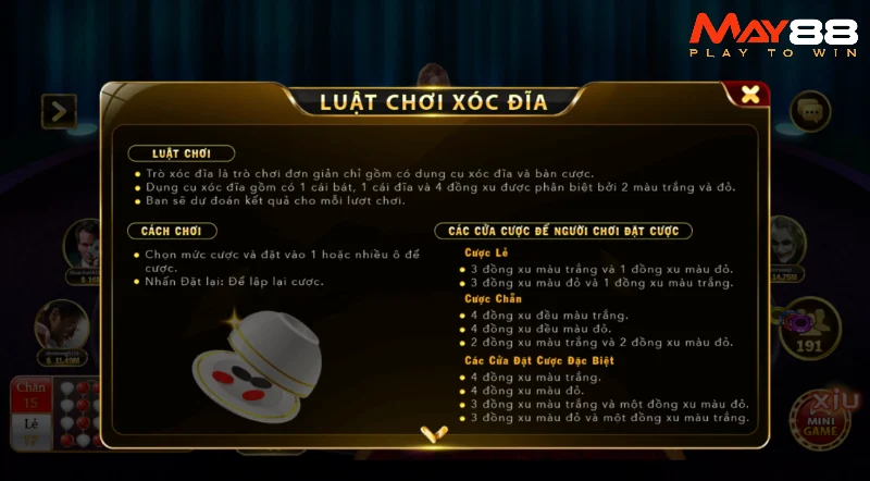 Luật chơi xóc đĩa May88 dễ hiểu nhất