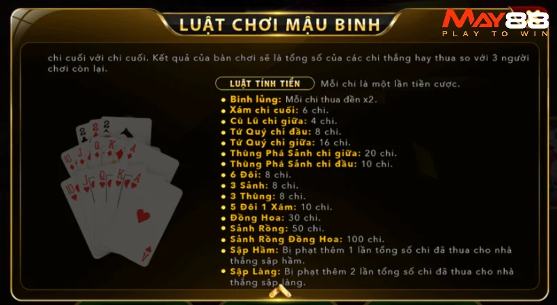 Cách xếp bài và tính điểm trong mậu binh May88